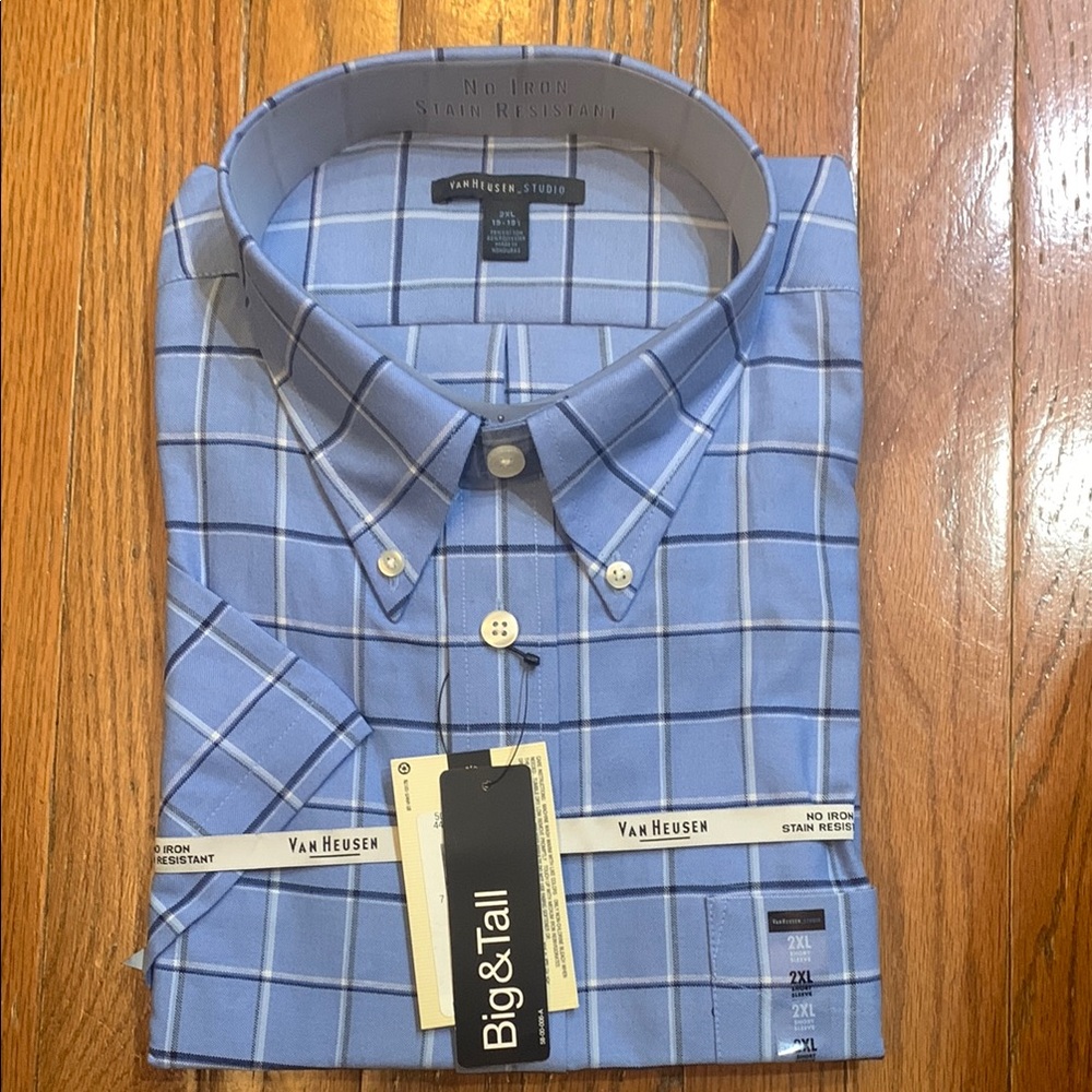 Van Heusen Blue Dress Shirt with Windowpane Pattern